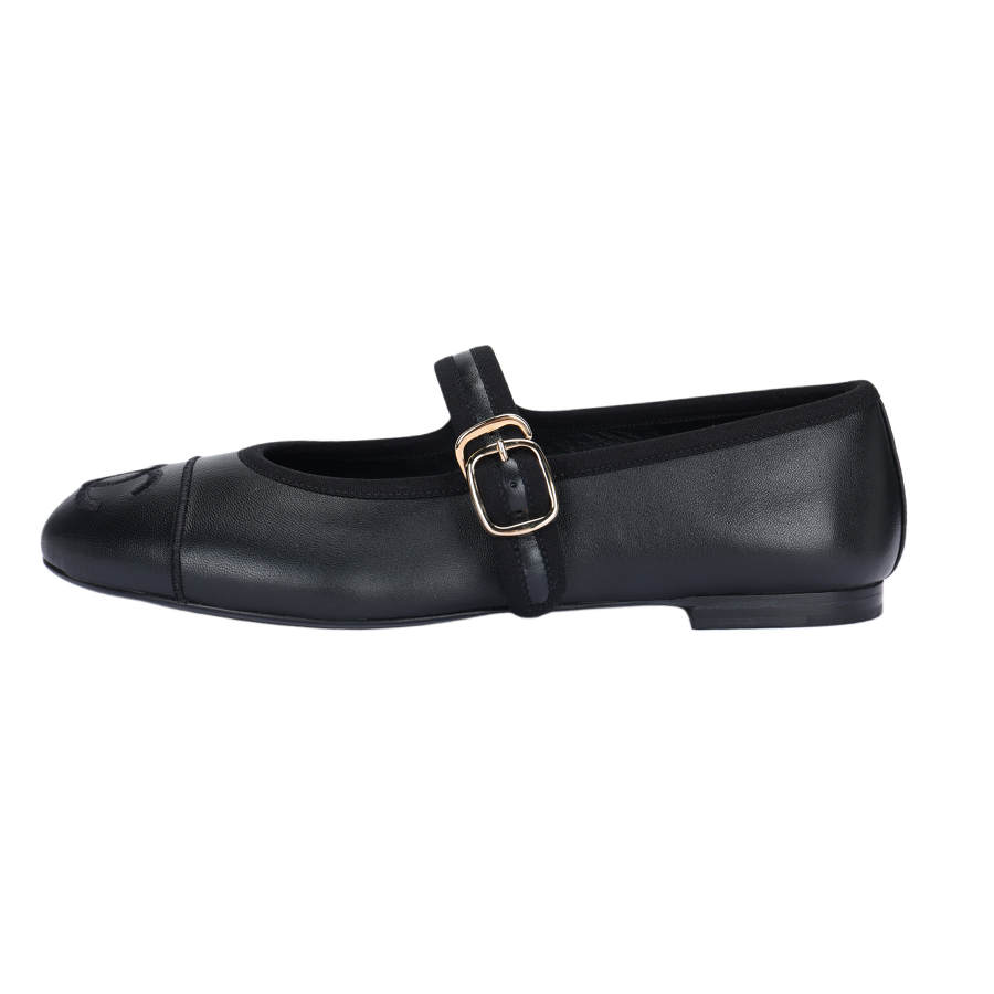 CHANEL Leather Flat Mary Jane Shoes 1CM Women's Black