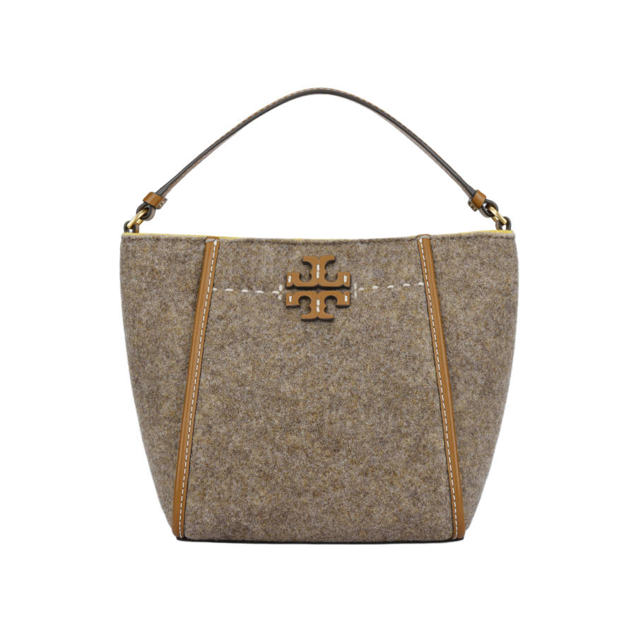 TORY BURCH McGraw Felt Plaid Bucket Bag, Shoulder Bag, Crossbody Bag Small Women's Taupe