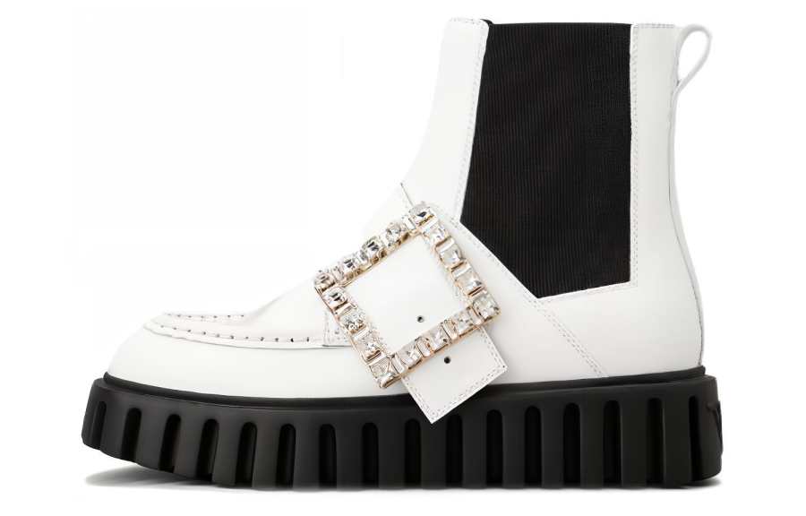 Roger Vivier Viv' Go Thick Short Chelsea Boots Women's White