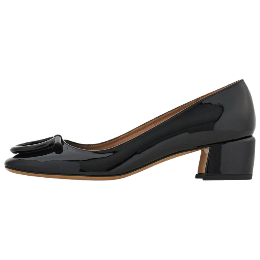 FERRAGAMO Gancini Cow Leather Chunky Heel High Heels 4cm Women's Black
