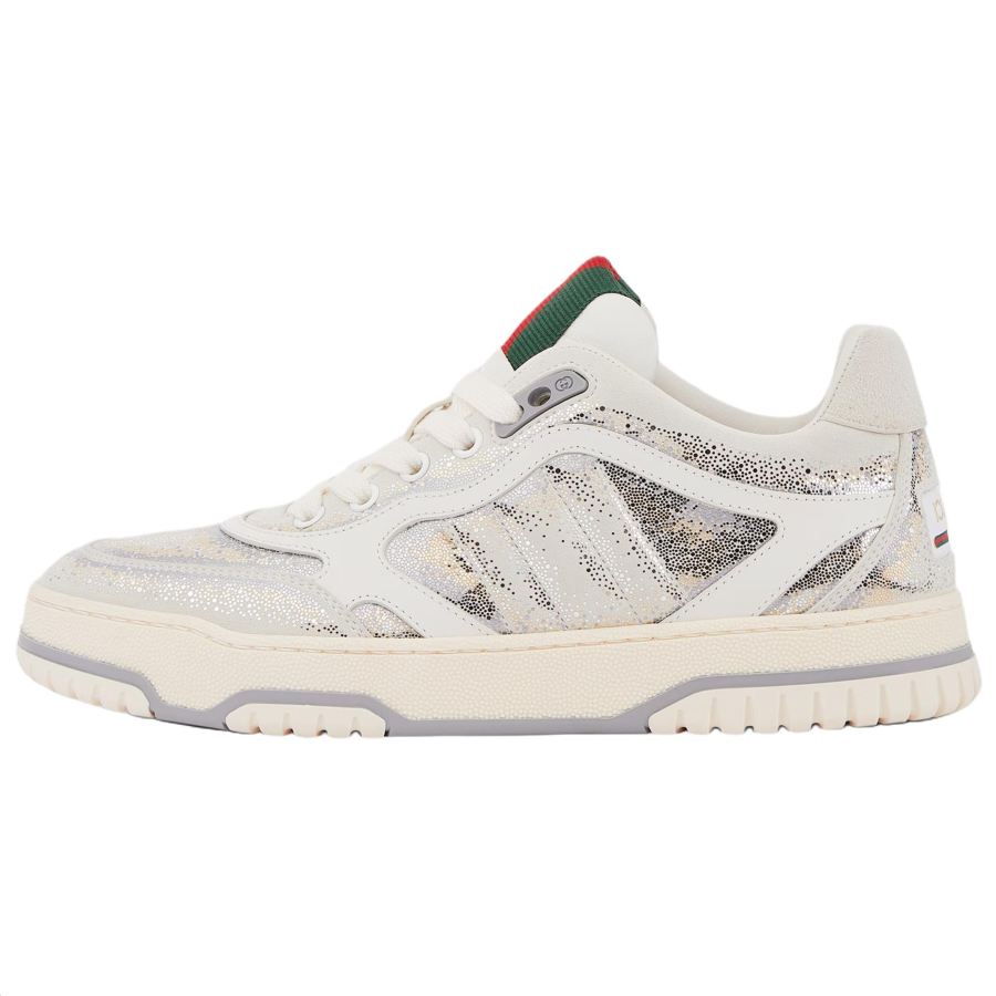 GUCCI Re Web Leather Low top Skateboard Shoes Women's White Gray