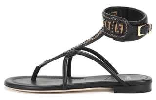 FENDI FF Leather One Strap Sandals Women's Black
