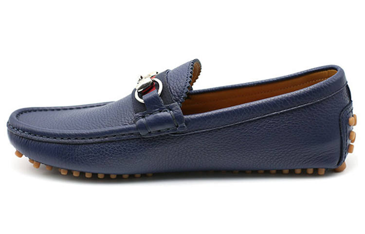 GUCCI Horsebit Leather Casual Shoes Men's Blue