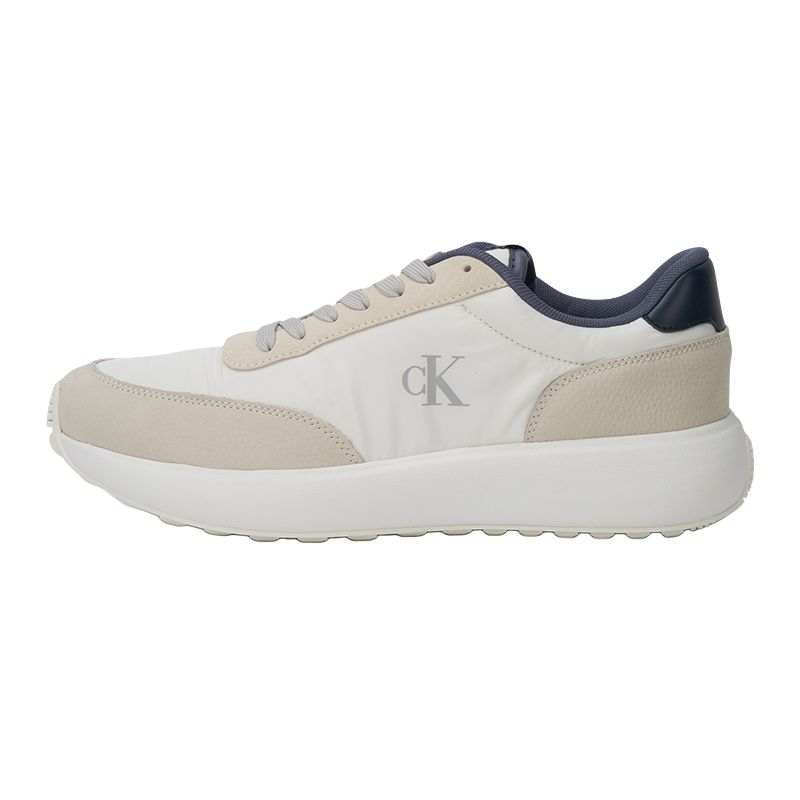 CKJ CALVIN KLEIN JEANS Textile, Cow Leather Mid top Casual Shoes Men's Beige