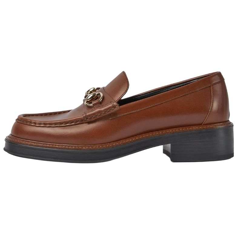 GUCCI Horsebit Leather Loafers 2.5cm Women's Brown