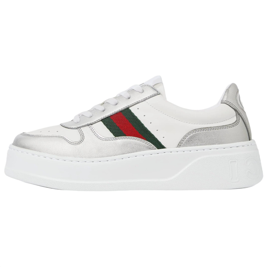 GUCCI Leather Low top Skateboard Shoes Women's Silver