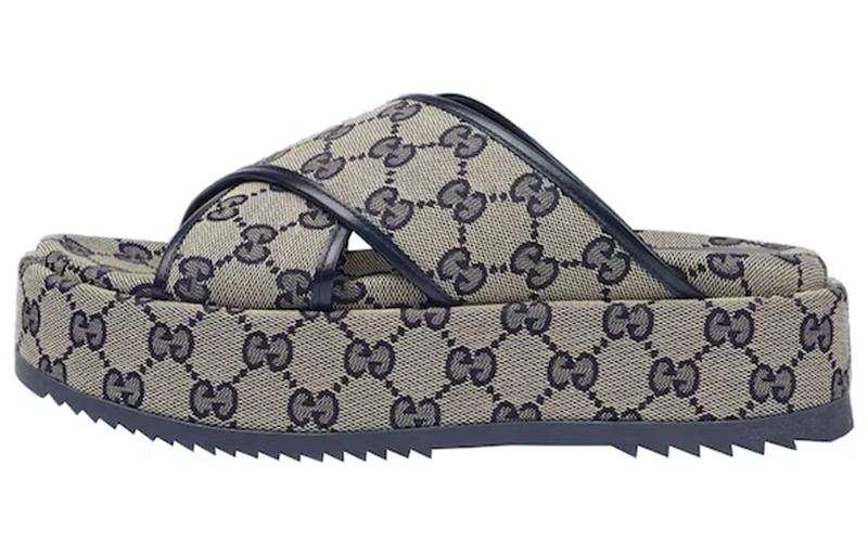 GUCCI Slide Slippers Women's Beige Blue