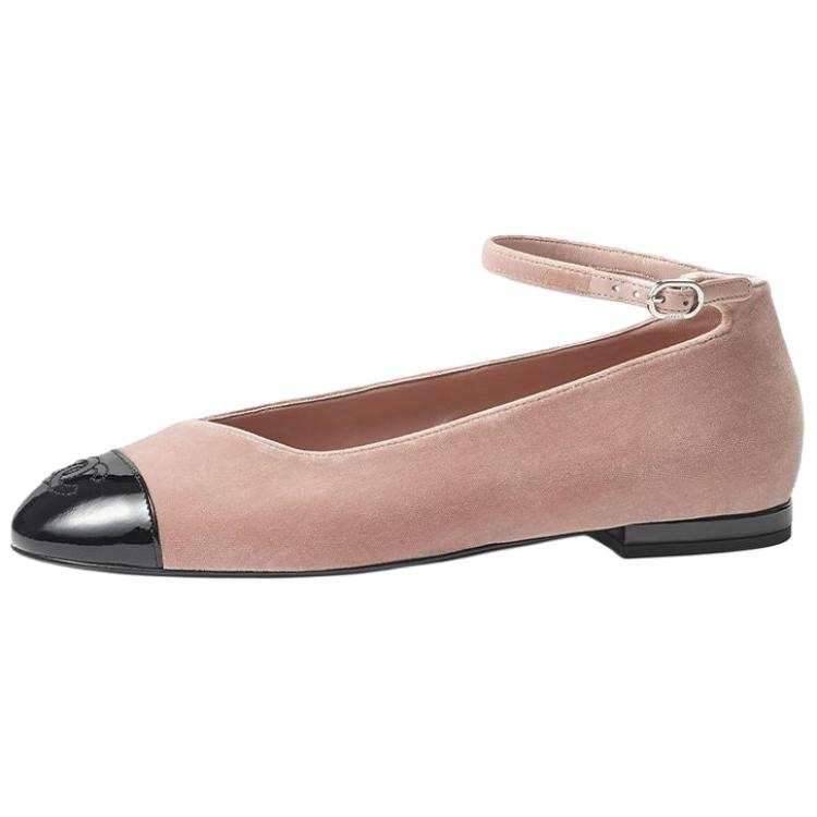 CHANEL Patent Leather Chunky Heel Mary Jane Shoes Women's Pink