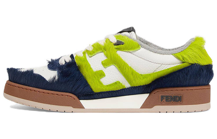 FENDI Match Cow Leather Low top Stylish Skateboarding Shoes Men's White Blue Green