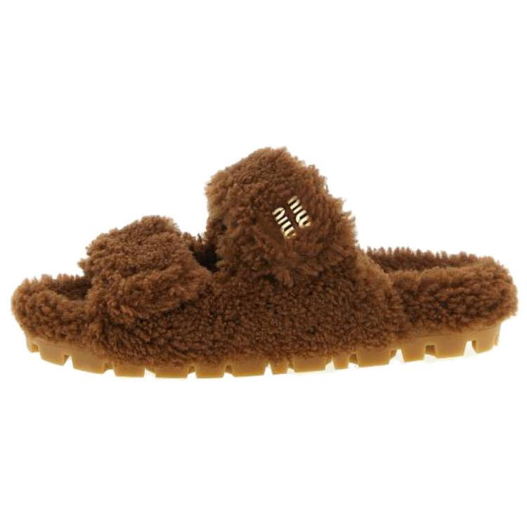 MIU MIU Slide Slippers Women's Brown
