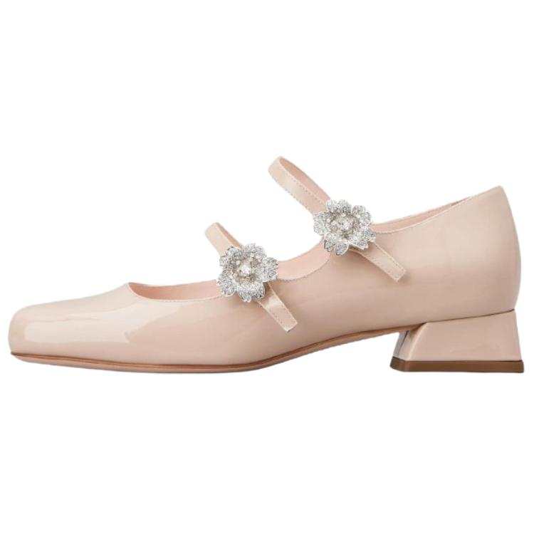 Roger Vivier Leather Chunky Heel Mary Jane Shoes 2.5cm Women's Pink