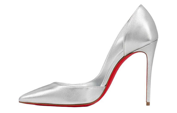 Christian Louboutin CL Leather Slim Heel High Heels 10cm Women's Silver