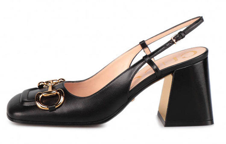 GUCCI Horsebit Chunky Heel High Heels 7.5cm Women's Black
