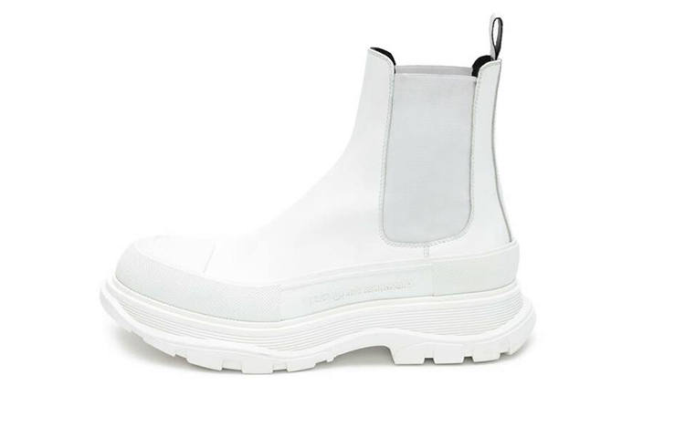 Alexander McQueen Tread Slick Chelsea Boot Leather Triple White Women's