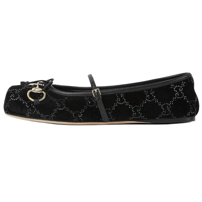 GUCCI Horsebit Leather Flat Mary Jane Shoes Women's Black