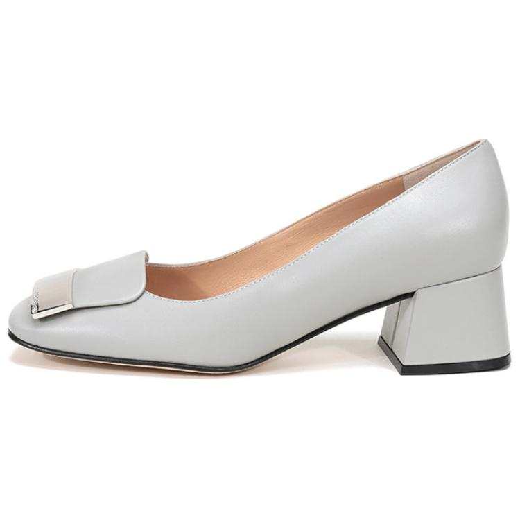 SERGIO ROSSI Leather Chunky Heel High Heels 5CM Women's Gray