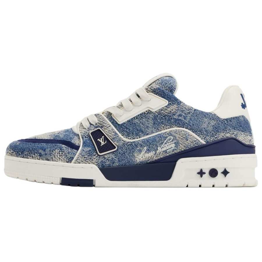 LOUIS VUITTON Trainer Denim, Leather Low top Skateboard Shoes Unisex Blue