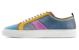 BARKER Leather Low top Skateboard Shoes Men's Blue Orange Pink