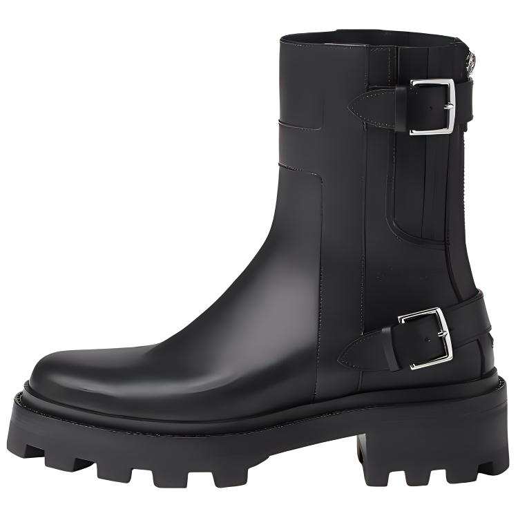 HERMES Jaimy Calfskin Ankle Boots Men's Black