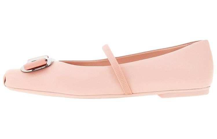FERRAGAMO Vara Leather Flat Mary Jane Shoes 0.5cm Women's Pink