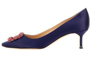 MANOLO BLAHNIK Leather Slim Heel High Heels Women's Purple
