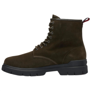 HUGO BOSS Cow Split Leather Ankle Boots Men's Dark Green