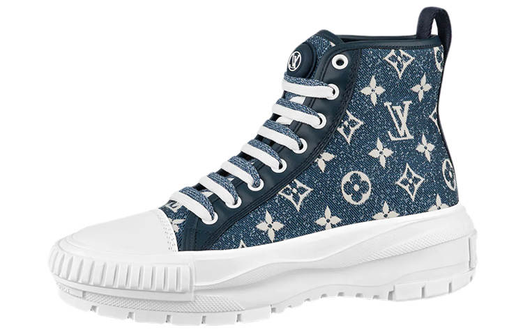 LOUIS VUITTON Squad Boot Monogram Denim Navy Blue White Women's