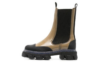 GANNI Calfskin Short Chelsea Boots 5cm Women's Umber Black