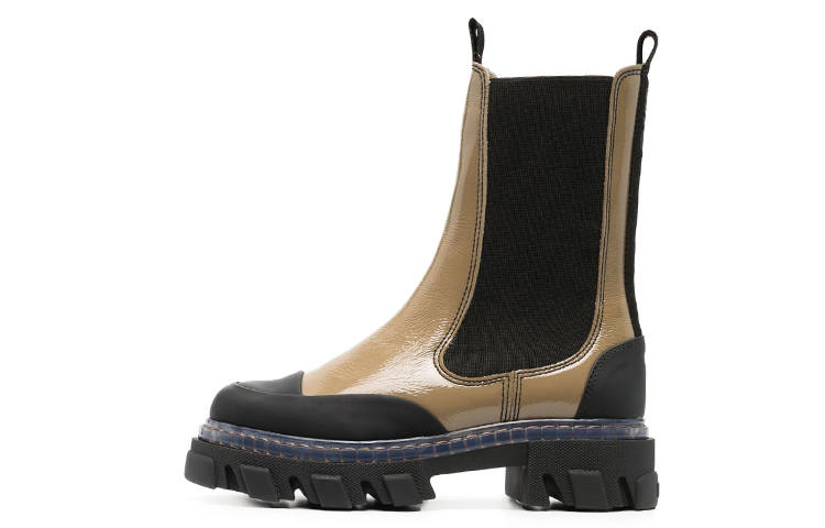 GANNI Calfskin Short Chelsea Boots 5cm Women's Umber Black