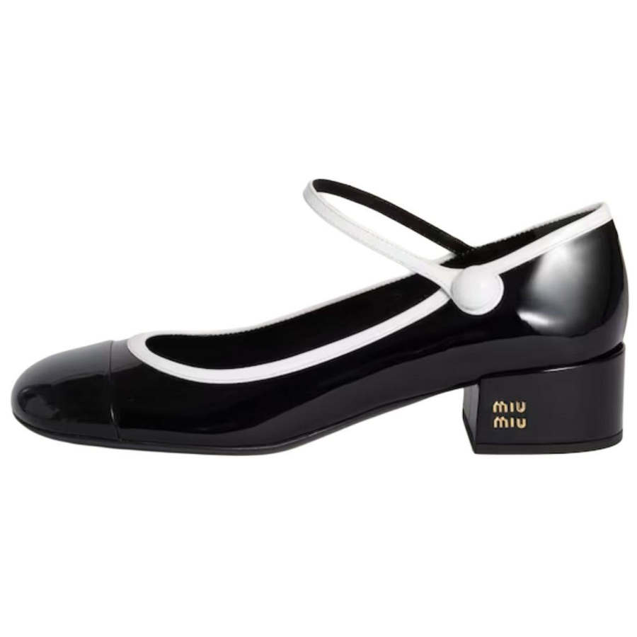 MIU MIU Patent Leather Chunky Heel Mary Jane Shoes 3.5cm Women's Black