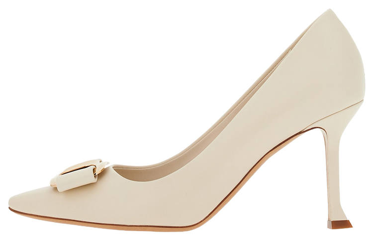 FERRAGAMO Vara Leather Slim Heel High Heels 8.5cm Women's White