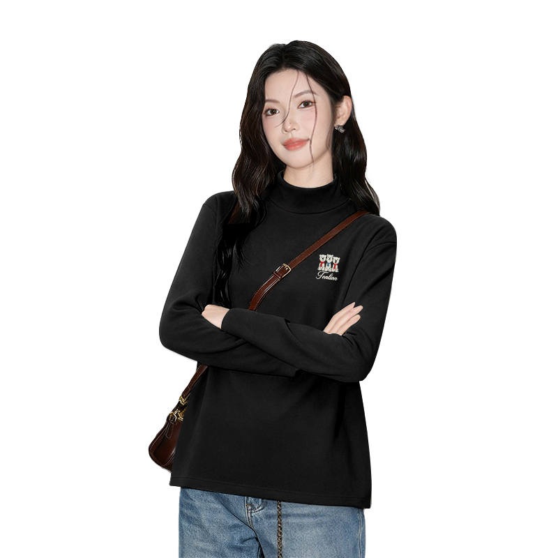 Tonlion T Shirts Women's Half Turtleneck Moderate Straight Fit