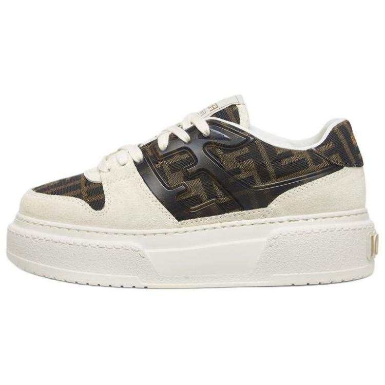 FENDI Match Suede Low top Casual Shoes 5cm Women's White Brown