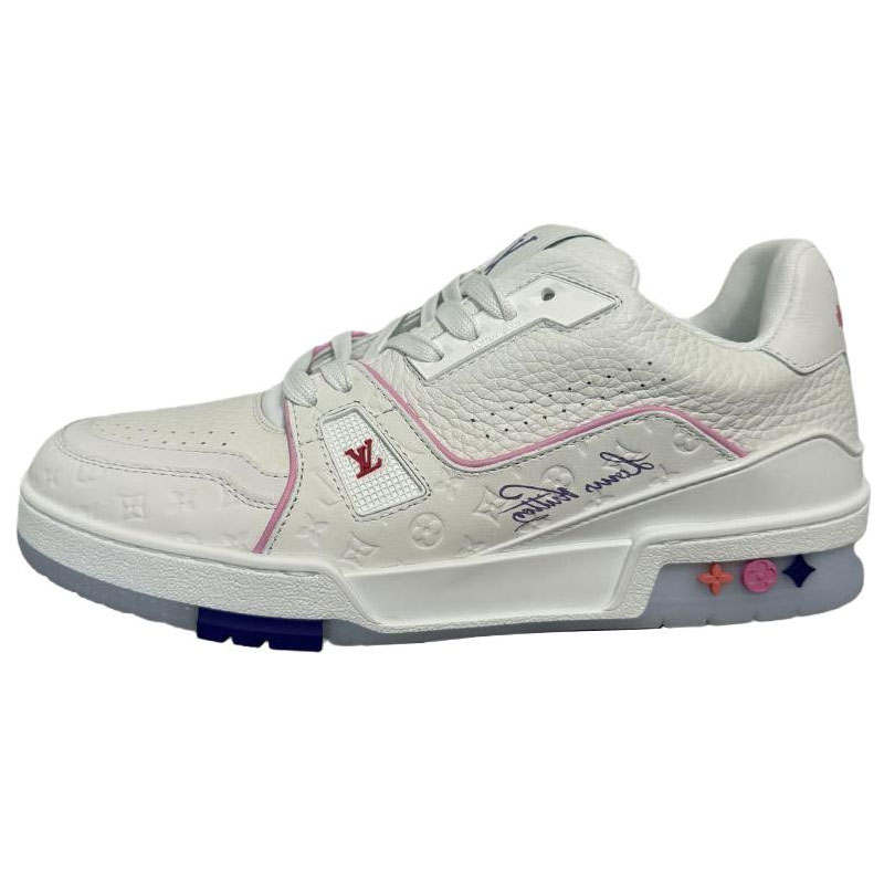 LOUIS VUITTON Trainer Cow Leather Low top Skateboard Shoes Unisex White Pink Shanghai Cruise Limited Edition