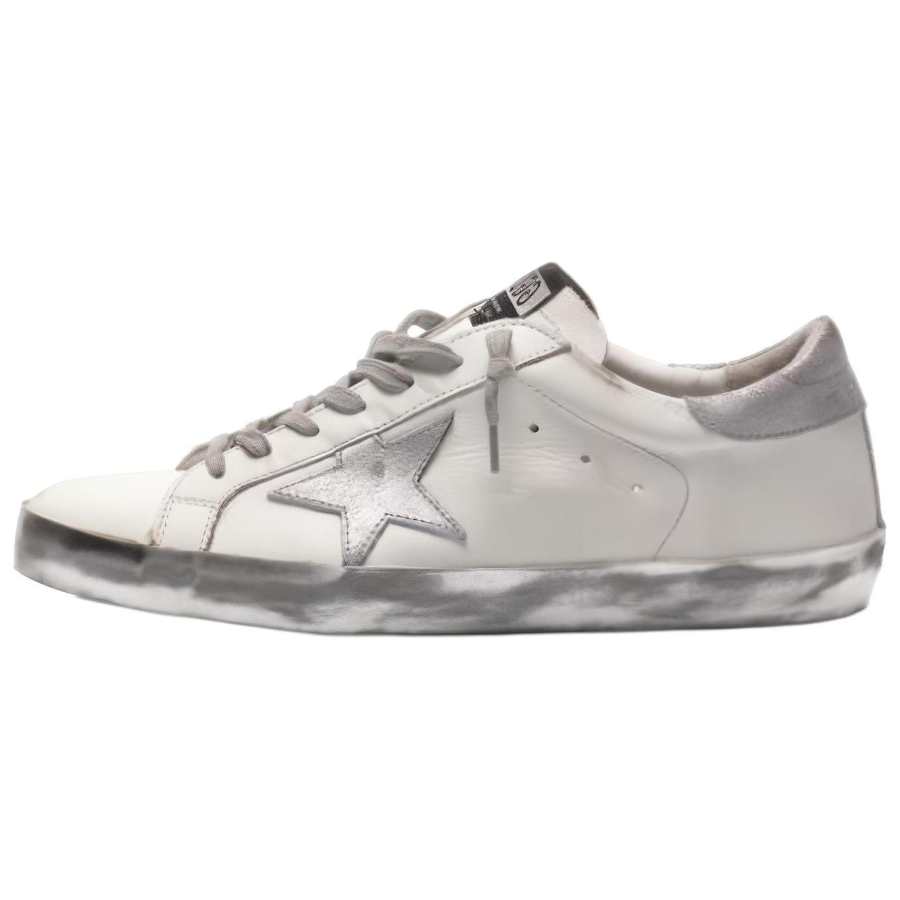 Golden Goose Super Star Cow Leather Stylish Skateboarding Shoes Men's White Silver Tail