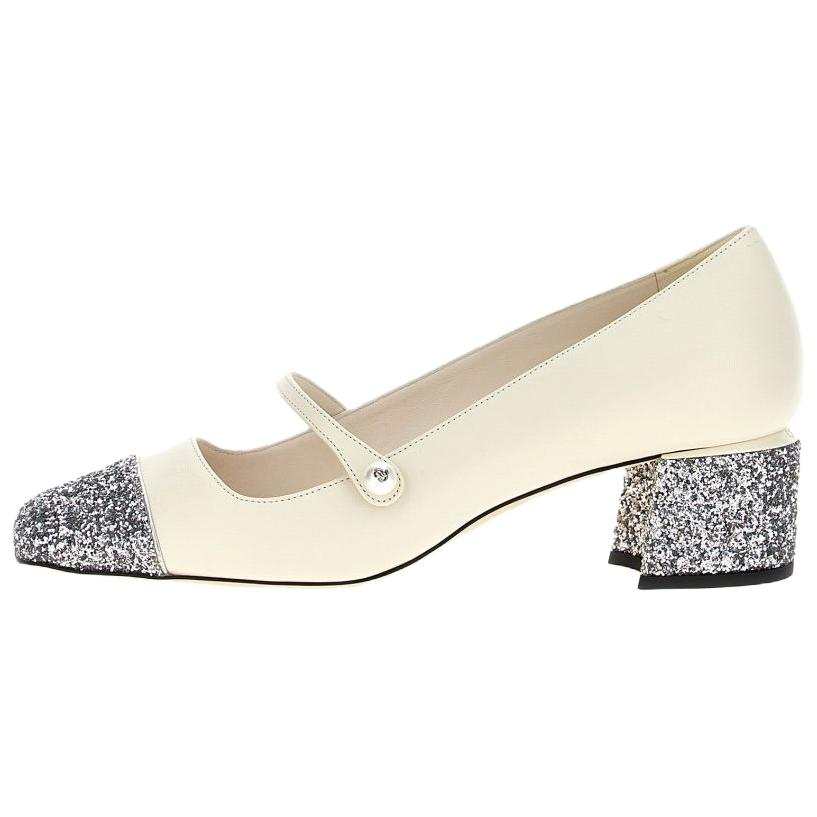 Jimmy Choo Elisa Leather Chunky Heel Mary Jane Shoes 4.5cm Women's White