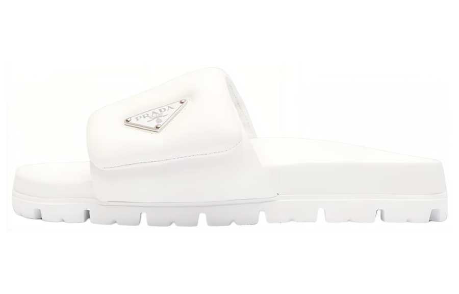 PRADA PRADA Soft Padded 20mm Slide Sandal White Nappa Leather Women's