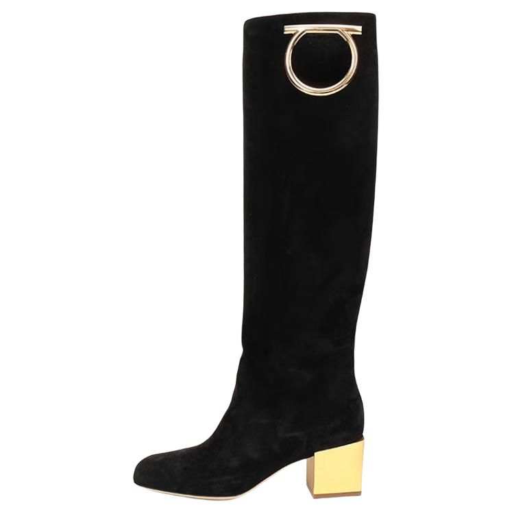 FERRAGAMO Suede Knee high Boots 5.5cm Women's Black