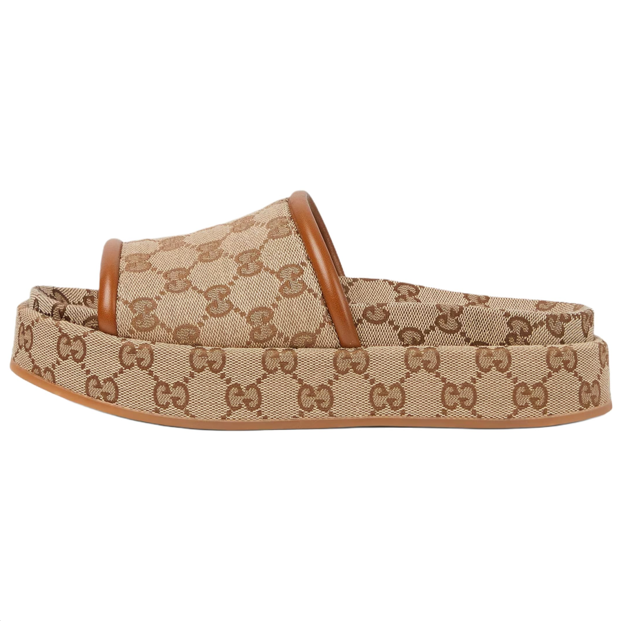 GUCCI Slide Slippers Women's Beige & Dark Brown