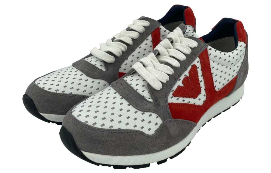 EMPORIO ARMANI Leather Low top Casual Shoes Men's Gray Red White
