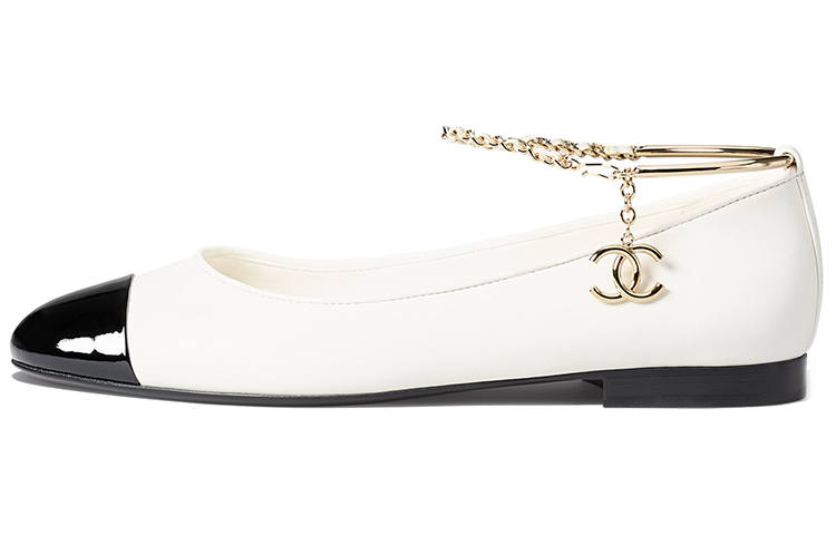 CHANEL Flat Shoes Women's Black White