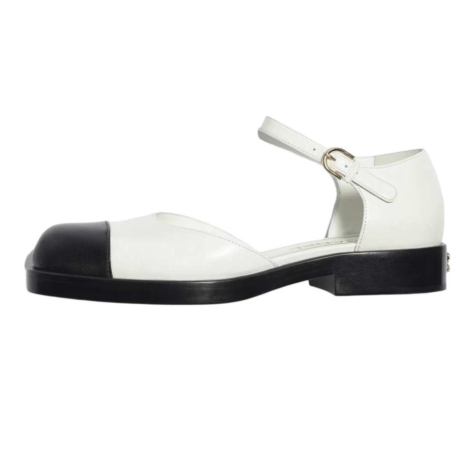 CHANEL Leather Mary Jane Shoes Women's Black White