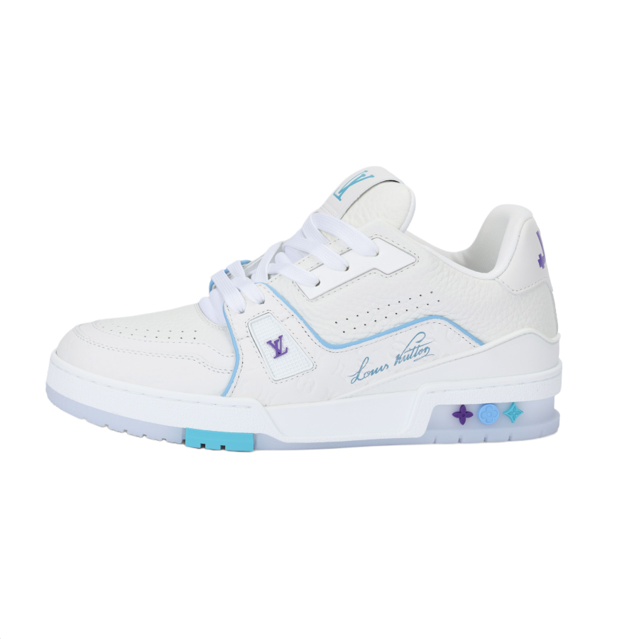 LOUIS VUITTON Trainer Cow Leather Low top Skateboard Shoes Unisex White Blue Purple Limited Edition