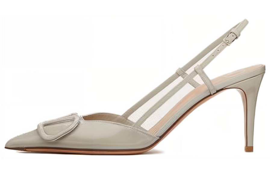 Valentino VLogo Signature Patent Leather Slim Heel High Heels 8cm Women's Gray