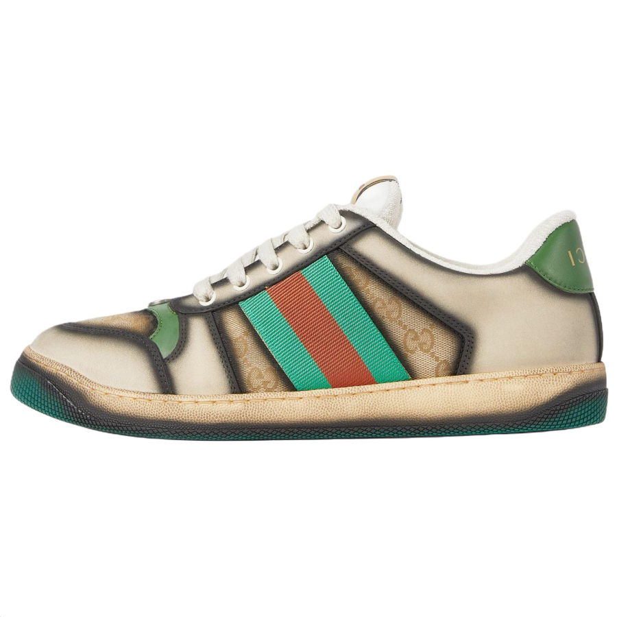 GUCCI Screener Leather Low top Skateboard Shoes 1cm Men's Beige