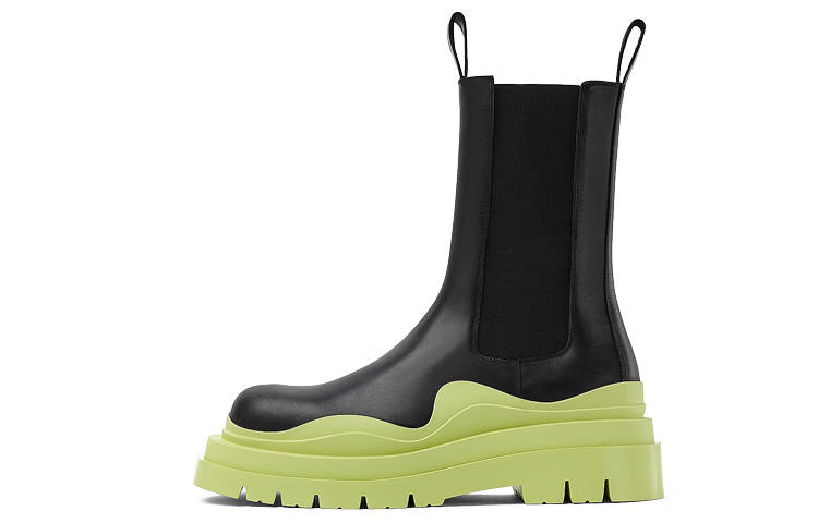 Bottega Veneta Leather Short Chelsea Boots Men's Black Green