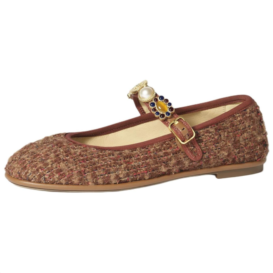 CHANEL Mary Jane Shoes Women's Red Brown