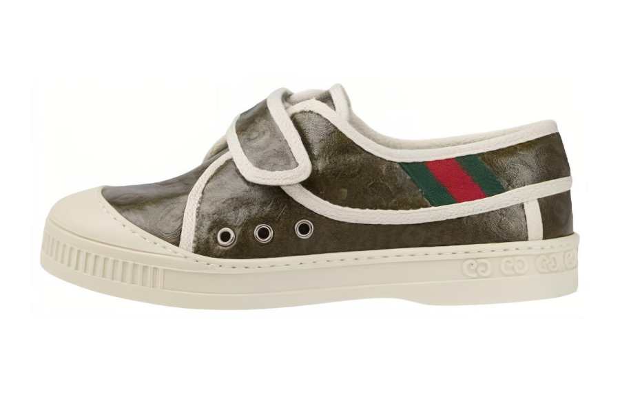 GUCCI Tennis 1977 Cotton Fabric Non Slip And Waterproof Breathable Balance Low top Kids' Skateboarding Shoes Dark Green