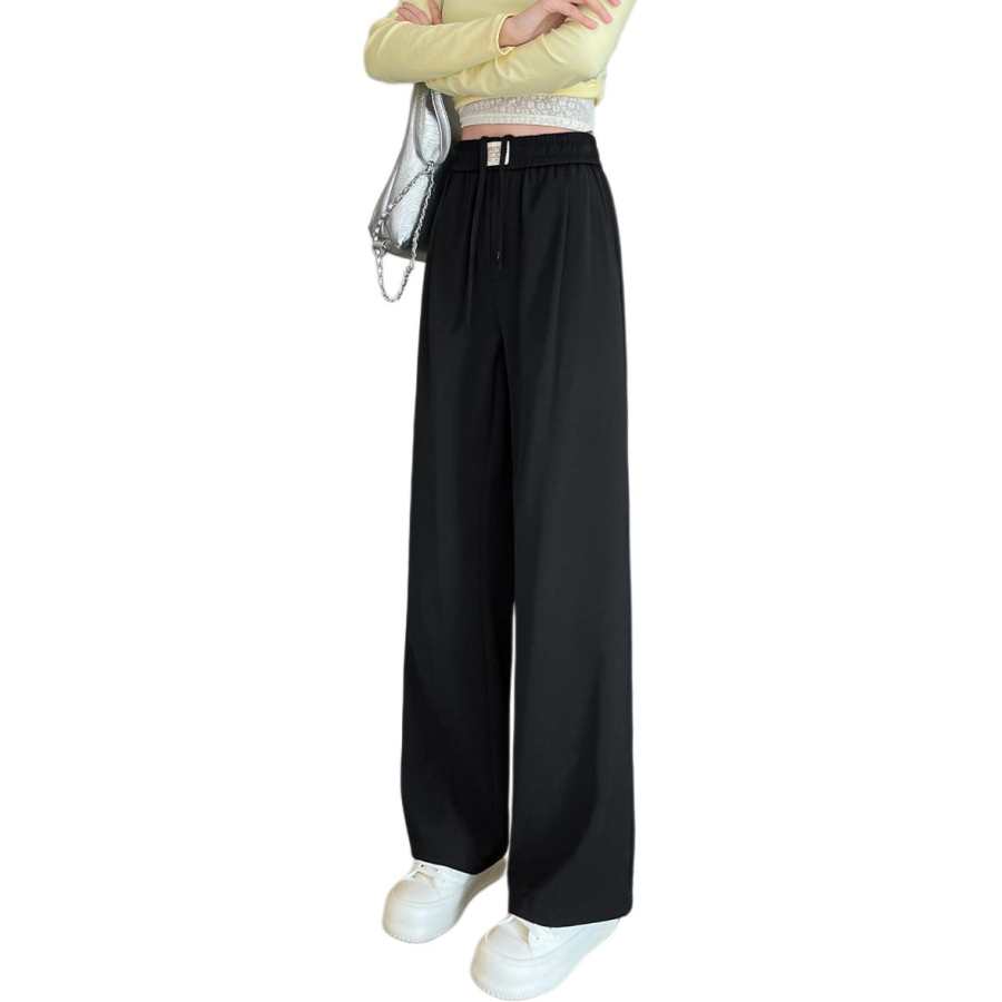 Tonlion Casual Pants Women's Black Moderate Wide Leg Pants