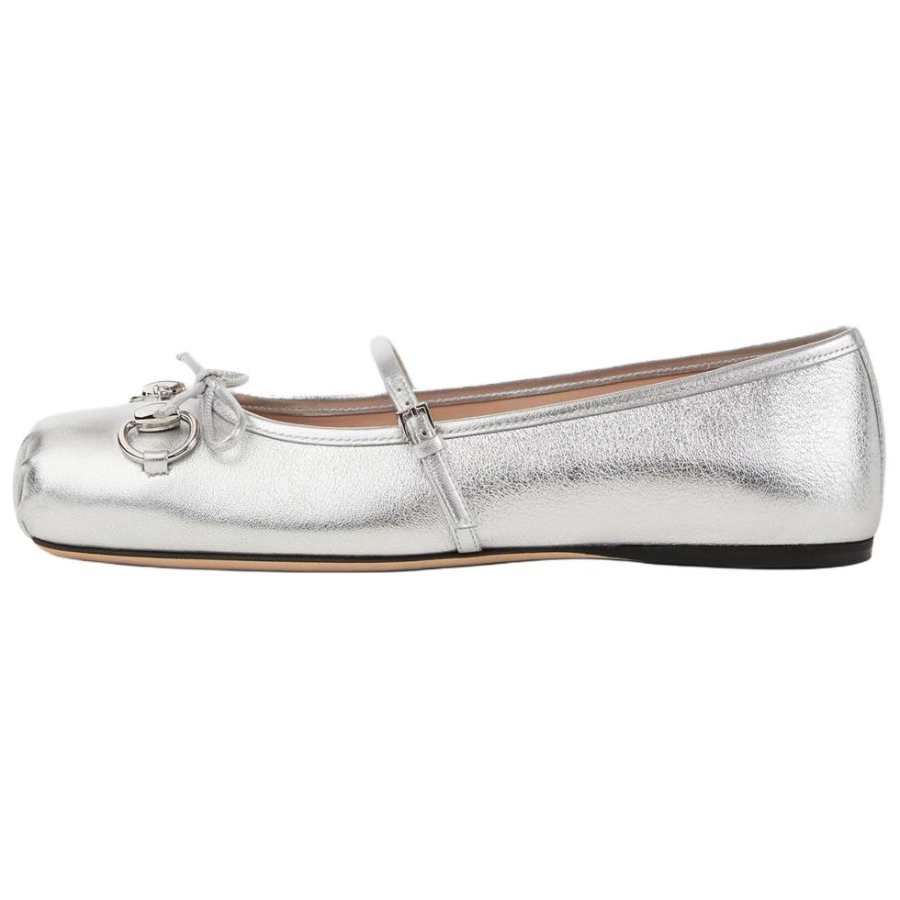 GUCCI Horsebit Flat Mary Jane Shoes Women's Silver